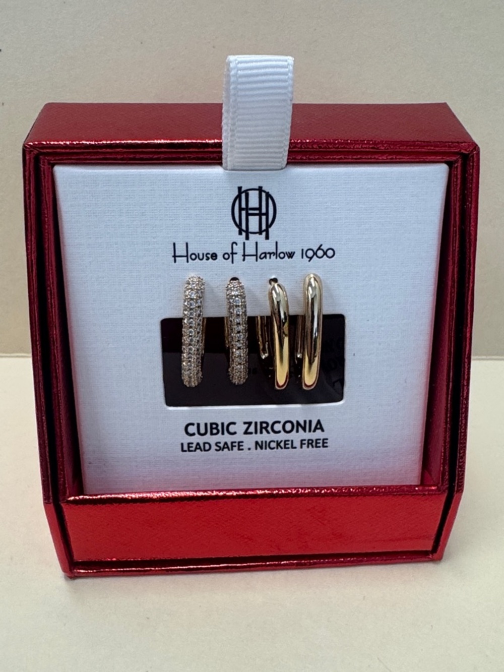 HOUSE OF HARLOW 1960 3 Gold Tone Rectangle Earring Huggie Hoop Set NIB $125